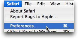 Safari Preferences menu item